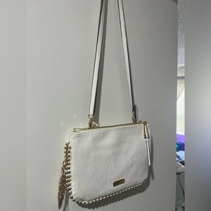 Jessica Simpson white leather gold accent crossbody purse